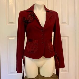 Wet Seal Red Blazer with Floral Embellishment